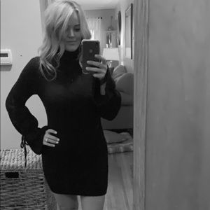 Black sweater dress with gorgeous belled sleeve